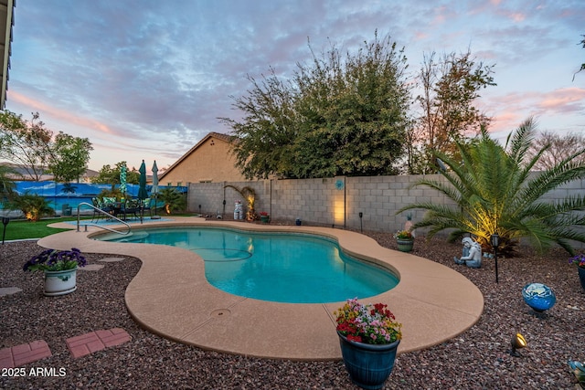 view of pool with a patio area, a fenced backyard, and a fenced in pool