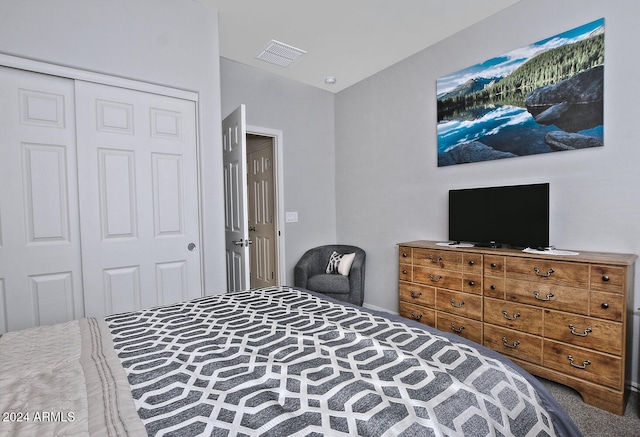 carpeted bedroom featuring a closet