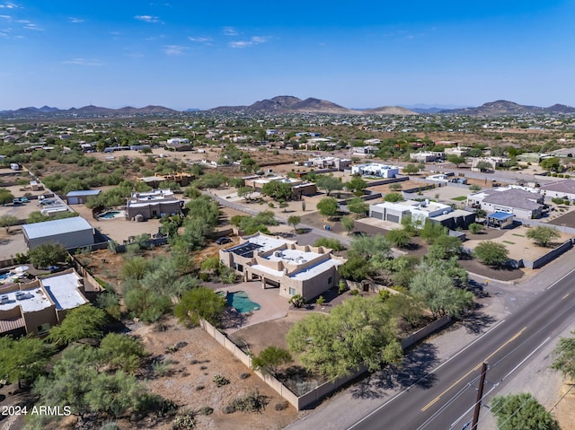 drone / aerial view featuring a mountain view