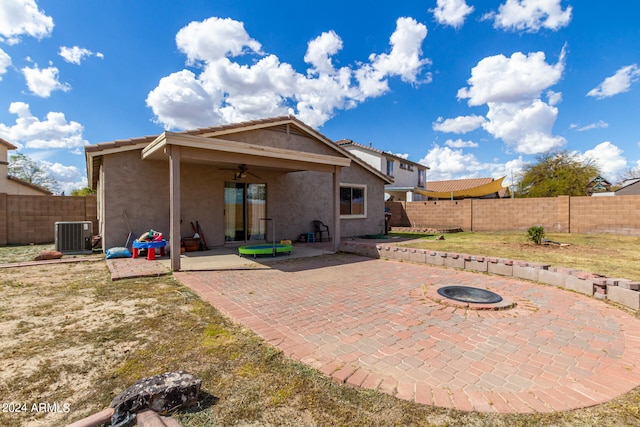 back of house with a patio, ceiling fan, and central AC