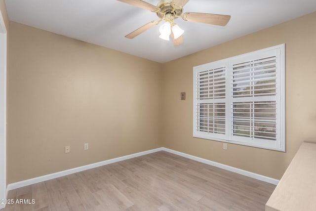 unfurnished room featuring light hardwood / wood-style flooring and ceiling fan