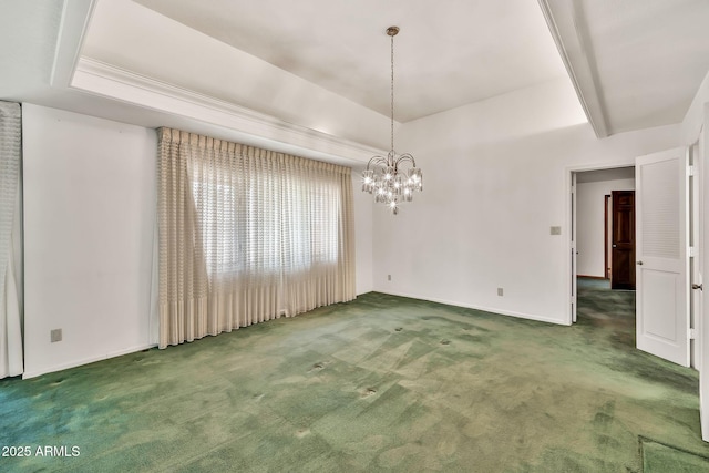 7037 N 11th Dr, Phoenix, AZ 85021 - carpeted empty room featuring a chandelier, baseboards, and a tray ceiling