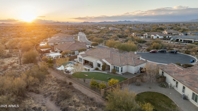 view of aerial view at dusk