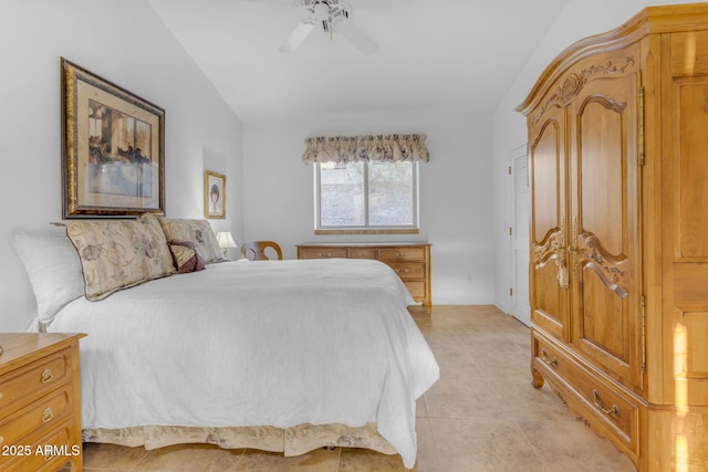 bedroom with ceiling fan and a closet