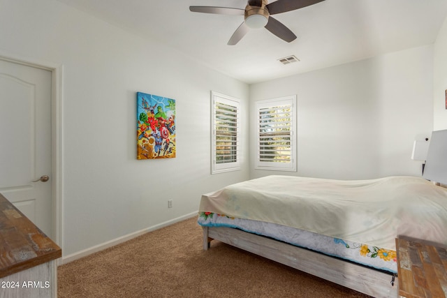 bedroom featuring carpet floors and ceiling fan