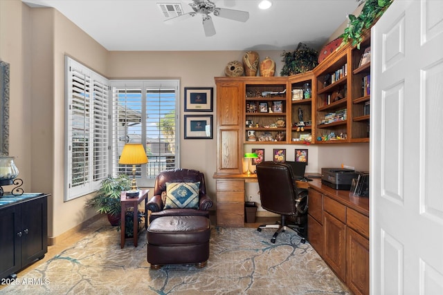 office featuring ceiling fan