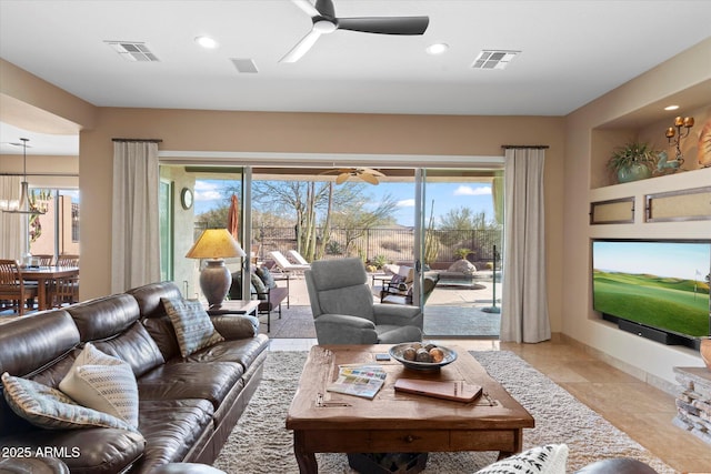 living room with a chandelier