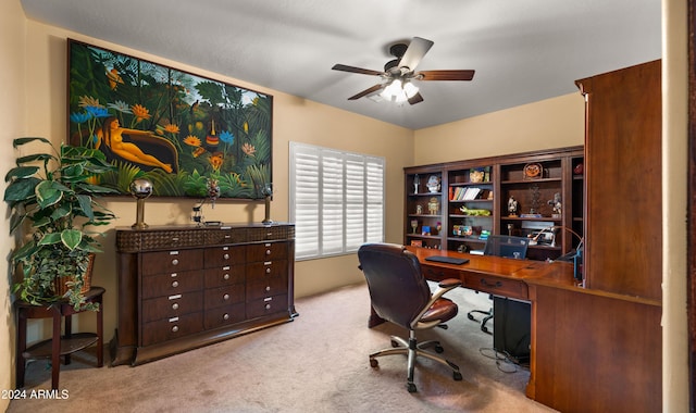 office featuring ceiling fan and carpet