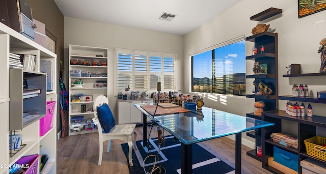 office with dark hardwood / wood-style flooring