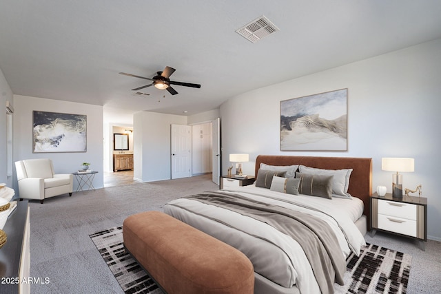 bedroom with carpet floors and ceiling fan