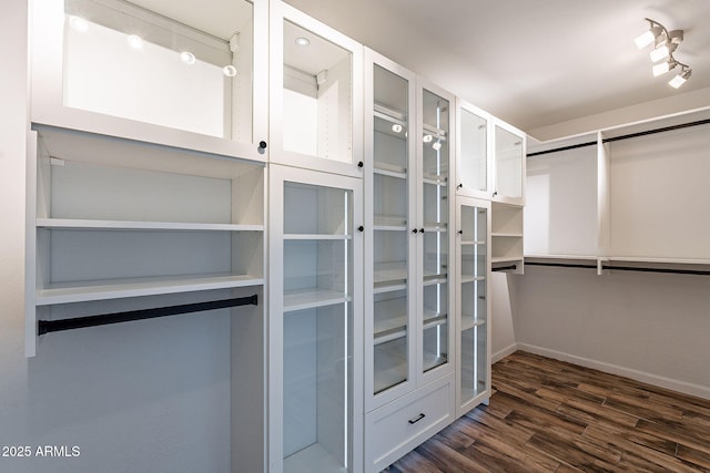 walk in closet featuring dark hardwood / wood-style flooring