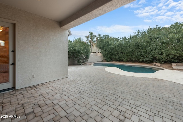 view of pool featuring fence private yard, a patio area, and a fenced in pool