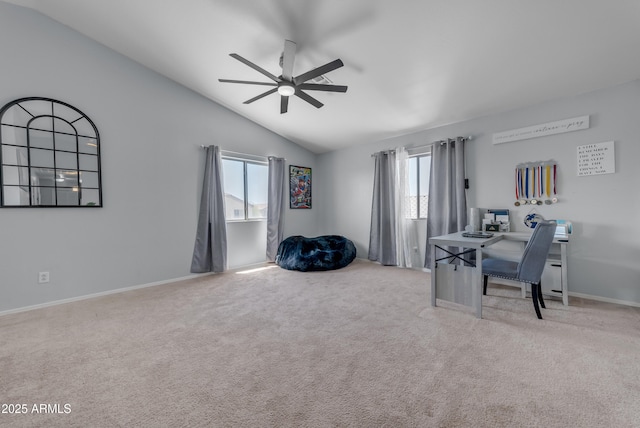 23693 W Grove St, Buckeye, AZ 85326 - home office with vaulted ceiling, ceiling fan, carpet floors, healthy amount of natural light, and baseboards