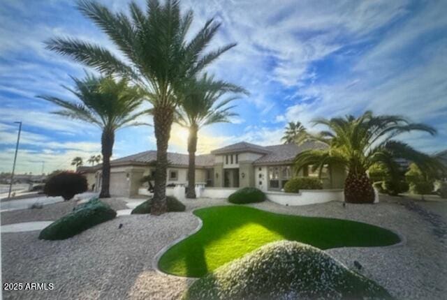 exterior space with a garage