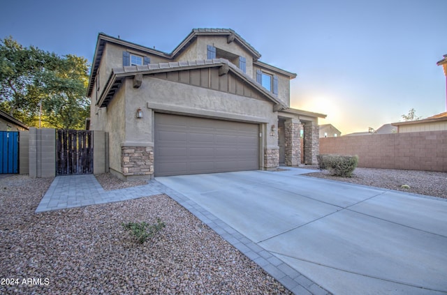 view of front of property with a garage