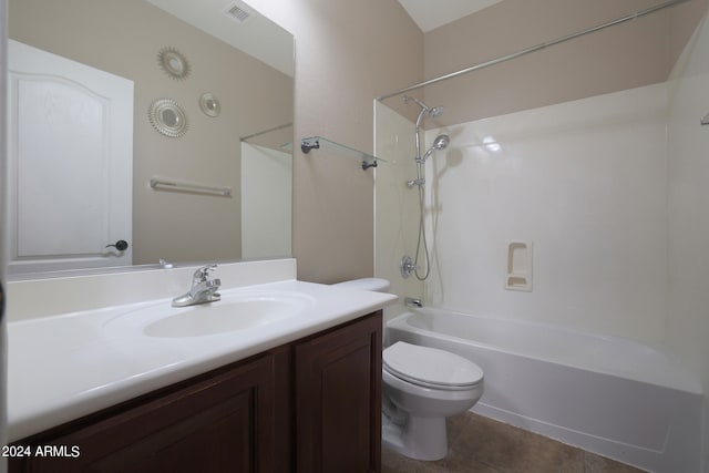 full bathroom featuring vanity, toilet, shower / bathing tub combination, and tile patterned floors