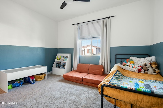 bedroom featuring carpet flooring and ceiling fan