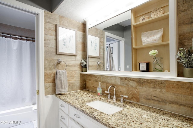 3203 W Libby St, Phoenix, AZ 85053 - bathroom featuring vanity, tasteful backsplash, and shower / bath combo with shower curtain