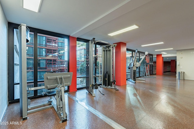 workout area with a wall of windows