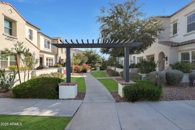 surrounding community with a pergola