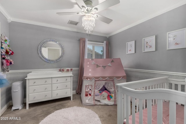 1311 W Ellis St, Mesa, AZ 85201 - bedroom with a crib, crown molding, carpet, and ceiling fan