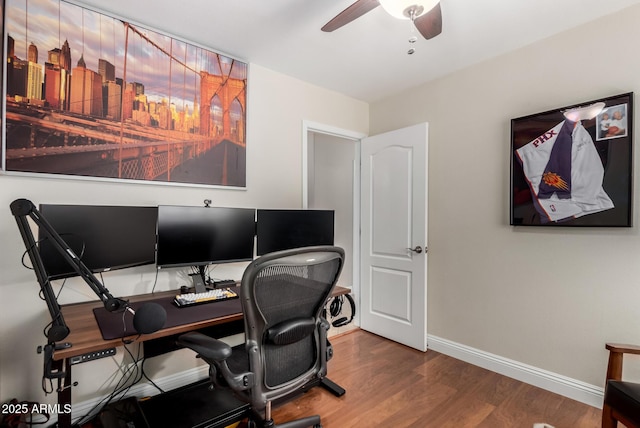 1311 W Ellis St, Mesa, AZ 85201 - office area featuring wood finished floors, a ceiling fan, and baseboards