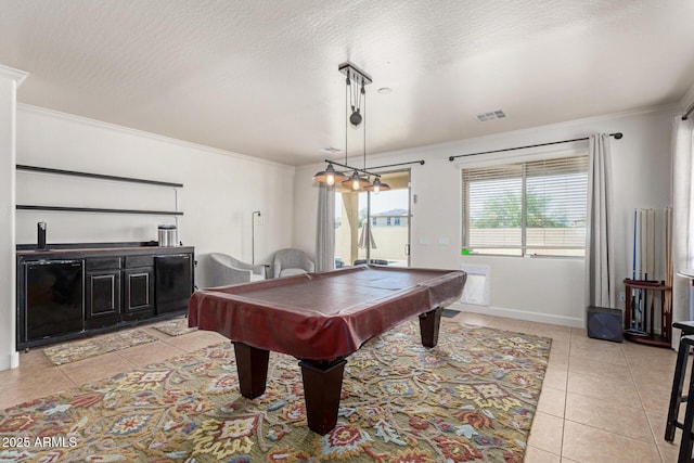157 N 110th Ave, Avondale, AZ 85323 - recreation room featuring ornamental molding, light tile patterned floors, billiards table, a textured ceiling, and baseboards