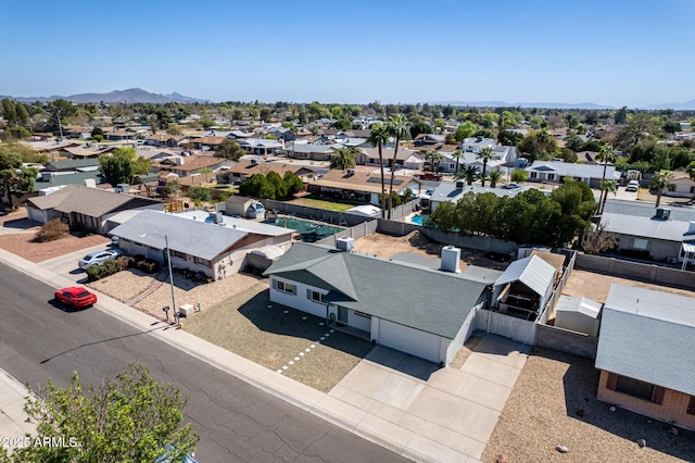 aerial view featuring a residential view and a mountain view