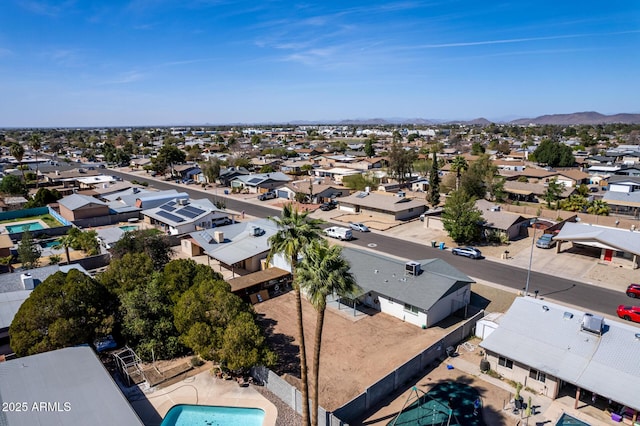 bird's eye view featuring a residential view and a mountain view