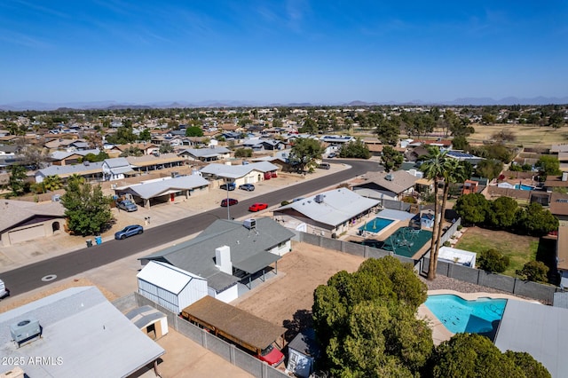 aerial view with a mountain view and a residential view