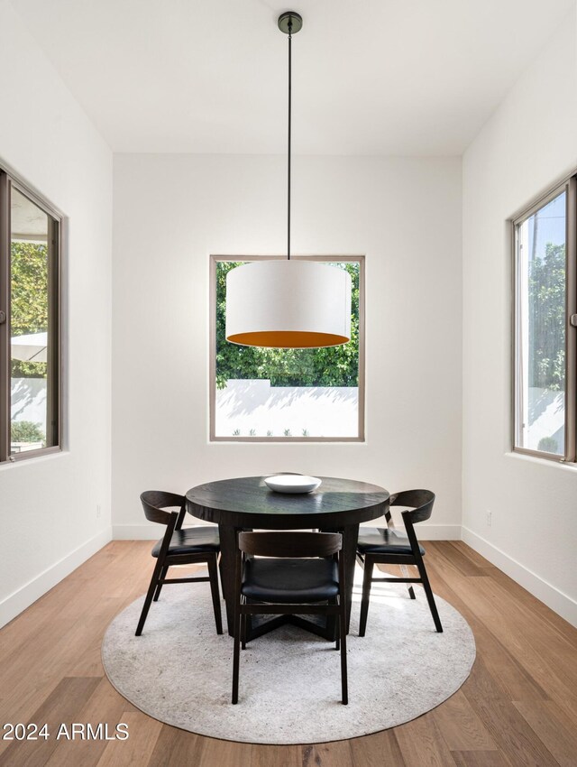 dining space featuring light hardwood / wood-style floors and a healthy amount of sunlight