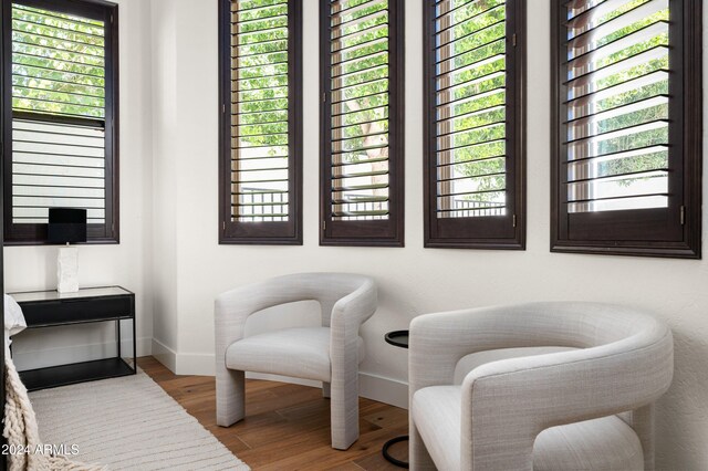 sitting room with wood-type flooring