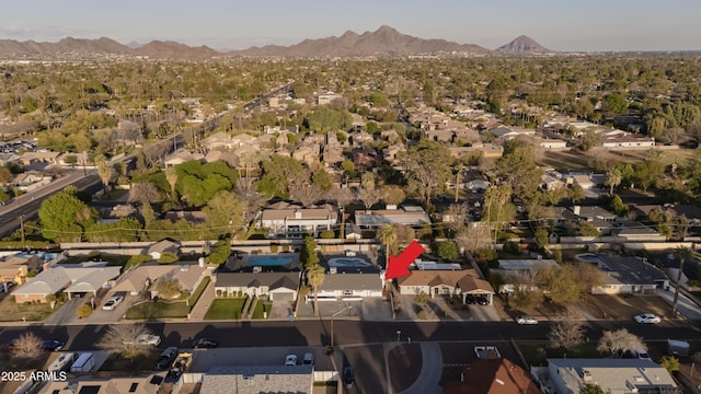 bird's eye view featuring a residential view and a mountain view