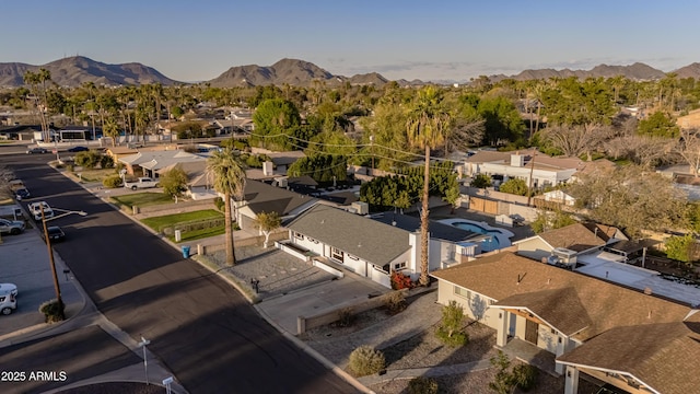 bird's eye view with a mountain view and a residential view