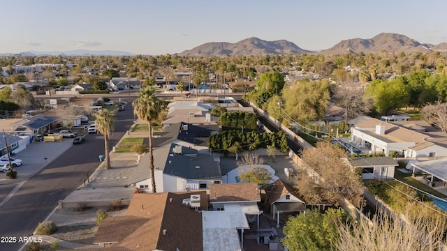 drone / aerial view featuring a mountain view and a residential view