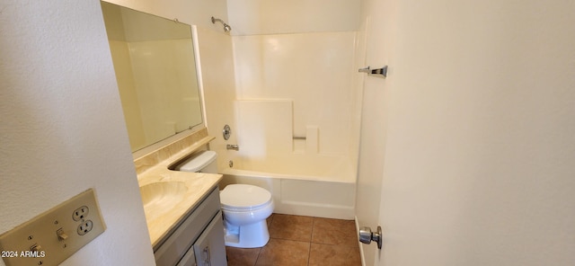 full bathroom featuring tile patterned flooring, vanity, toilet, and bathing tub / shower combination