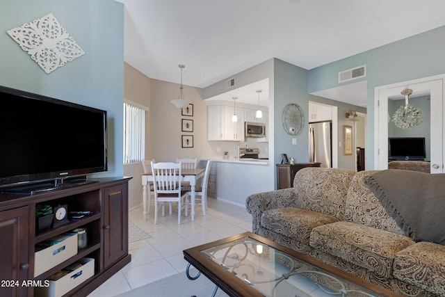 living room featuring light tile patterned floors