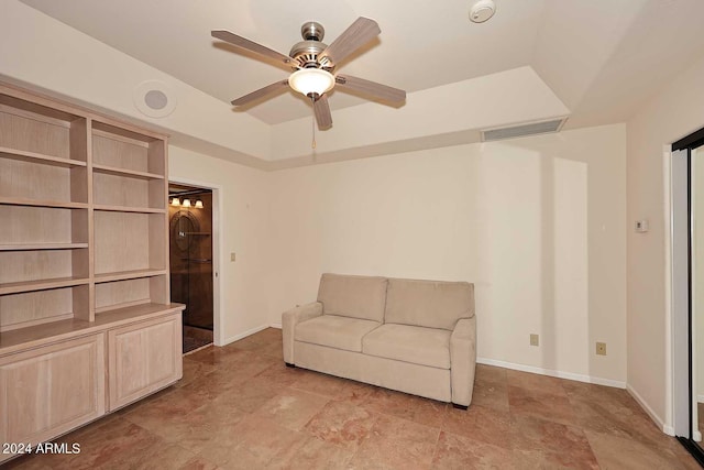 23014 N 86th St, Scottsdale, AZ 85255 - unfurnished room with a tray ceiling, visible vents, baseboards, and ceiling fan