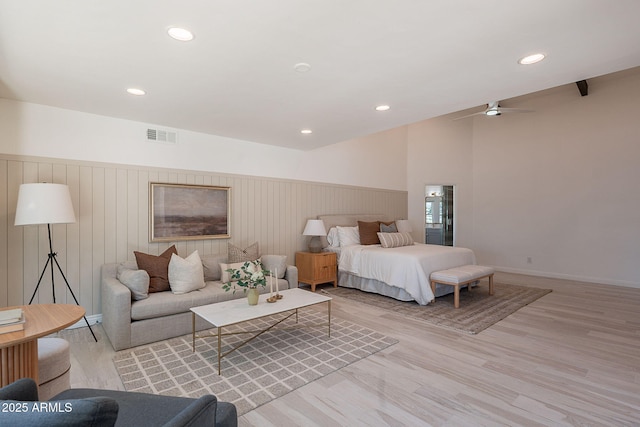 2724 W Colt Rd, Chandler, AZ 85224 - bedroom with a wainscoted wall, light wood-style flooring, and recessed lighting