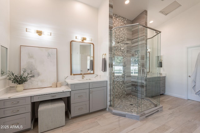 2724 W Colt Rd, Chandler, AZ 85224 - full bath with vanity, a stall shower, wood finished floors, and recessed lighting