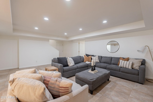 2724 W Colt Rd, Chandler, AZ 85224 - living area featuring a raised ceiling, recessed lighting, baseboards, and light tile patterned floors
