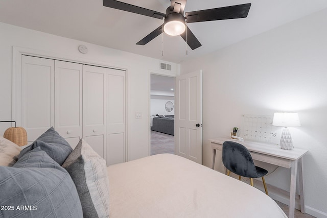 2724 W Colt Rd, Chandler, AZ 85224 - bedroom with baseboards, a desk, a closet, and a ceiling fan