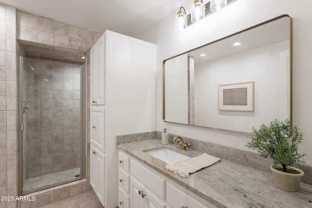 2724 W Colt Rd, Chandler, AZ 85224 - bathroom with vanity, a stall shower, and recessed lighting