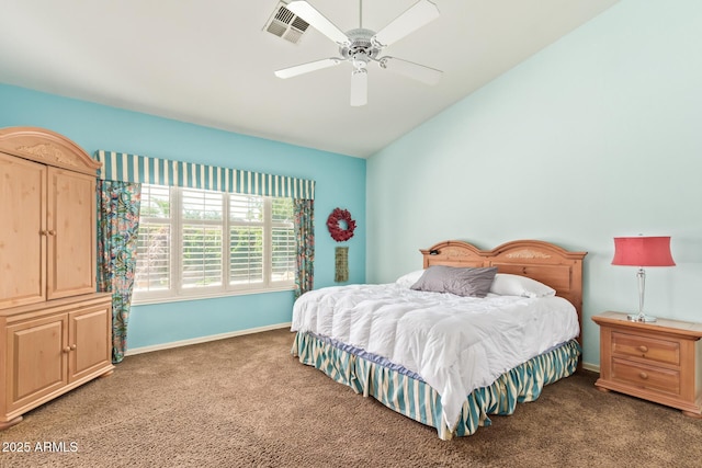 251 E Arabian Dr, Gilbert, AZ 85296 - carpeted bedroom with baseboards, lofted ceiling, and a ceiling fan
