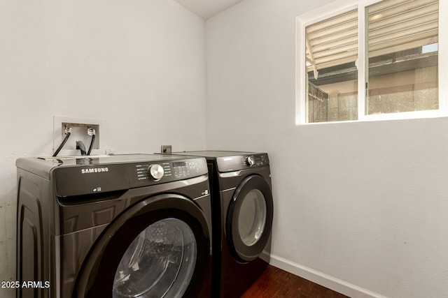 6820 E Pinchot Ave, Scottsdale, AZ 85251 - laundry room featuring separate washer and dryer and dark wood-style flooring
