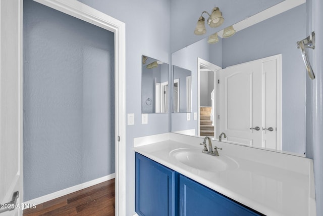 bathroom featuring wood-type flooring and vanity