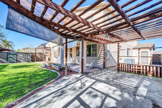 view of patio with central air condition unit and a pergola