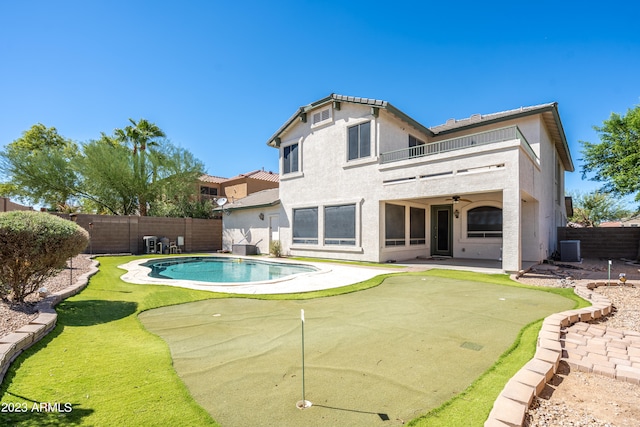 exterior space featuring ceiling fan, central AC, and a patio area