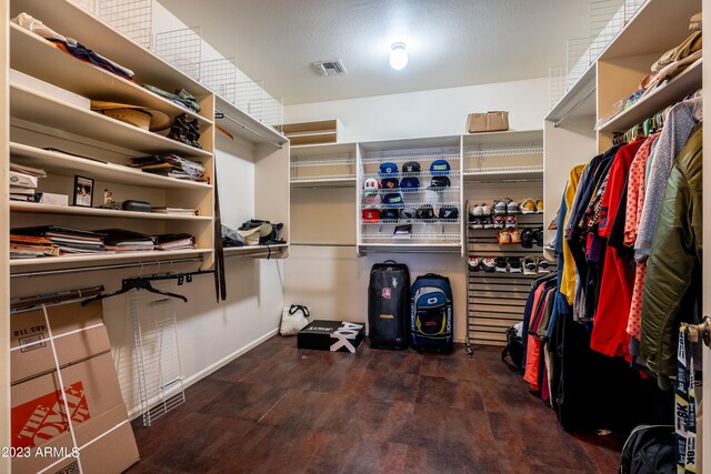 walk in closet featuring dark hardwood / wood-style floors