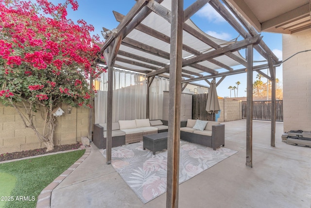 view of patio featuring a pergola and an outdoor hangout area